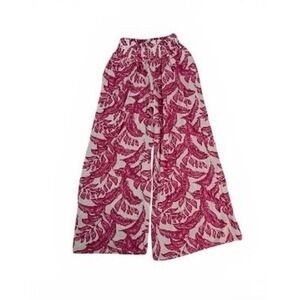 Caribbean Joe Pink Tropical High Waist Elastic Flowy Palazzo Trousers